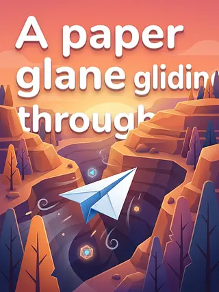 A paper plane gliding through a canyo...